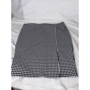 Zoey Black White Houndstooth Mini Skirt Front slit Large 90s Academia Preppy NWT